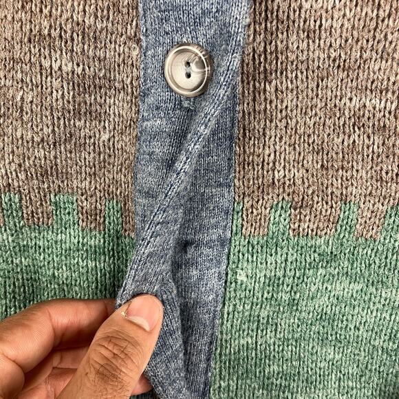 Colorblock Cardigan Womens M Multicolor Knit Retro Boho Button Front Sweater - Picture 2 of 7